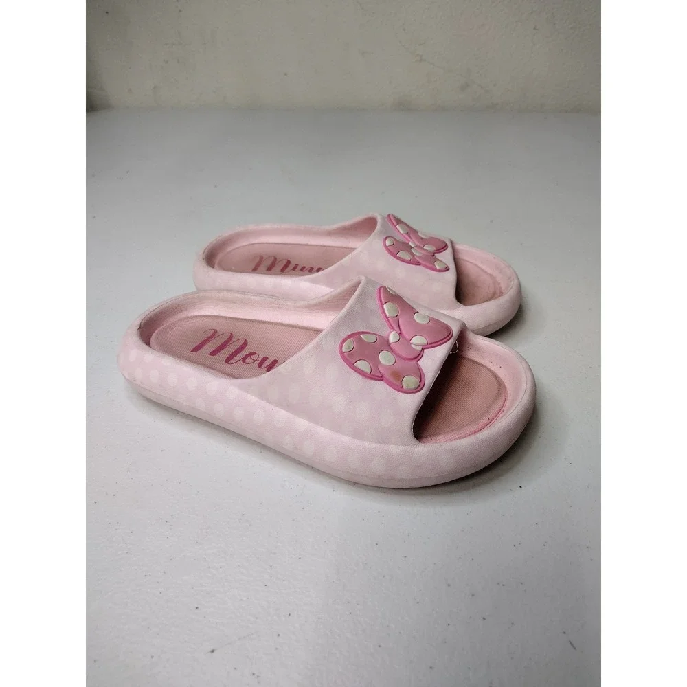 Disney Minnie Mouse Pink Polka Dot Bow Slide Sandals Ground Up Kids Size 13
